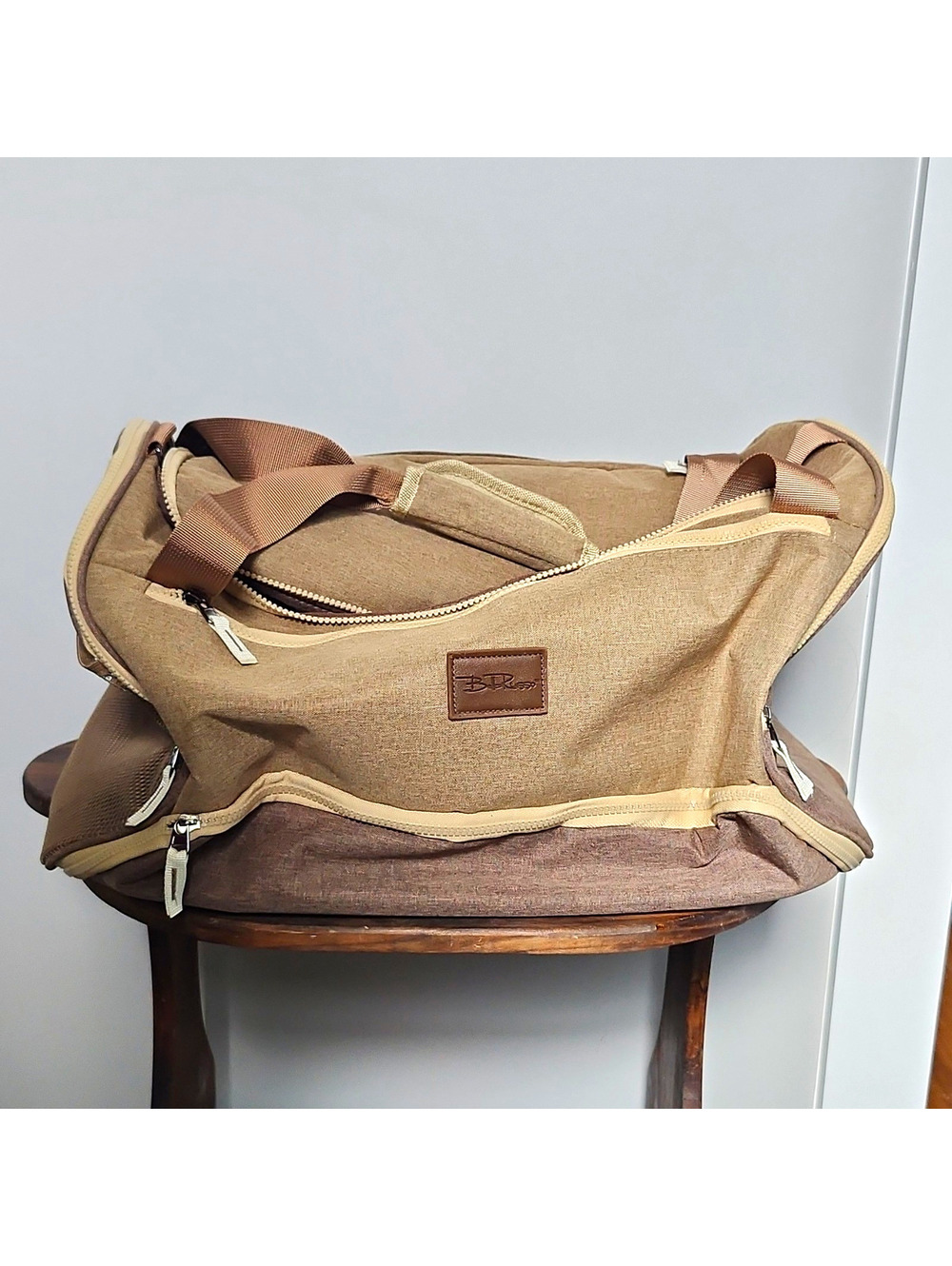 BTRss 20" Canvas Duffle Bag Tan/Brown Solid Unisex Adjustable Straps